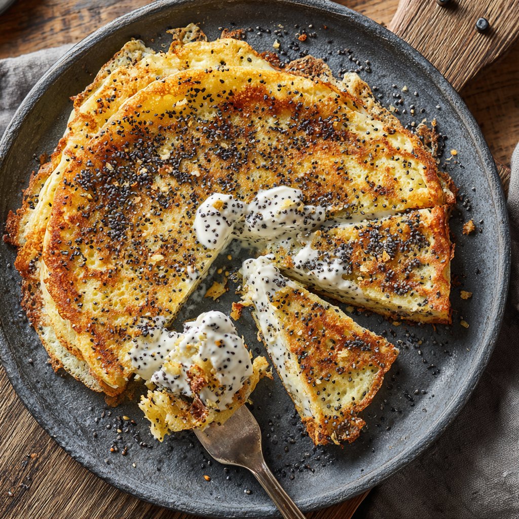 Pfannkuchen mit Mohn und Vanillequark