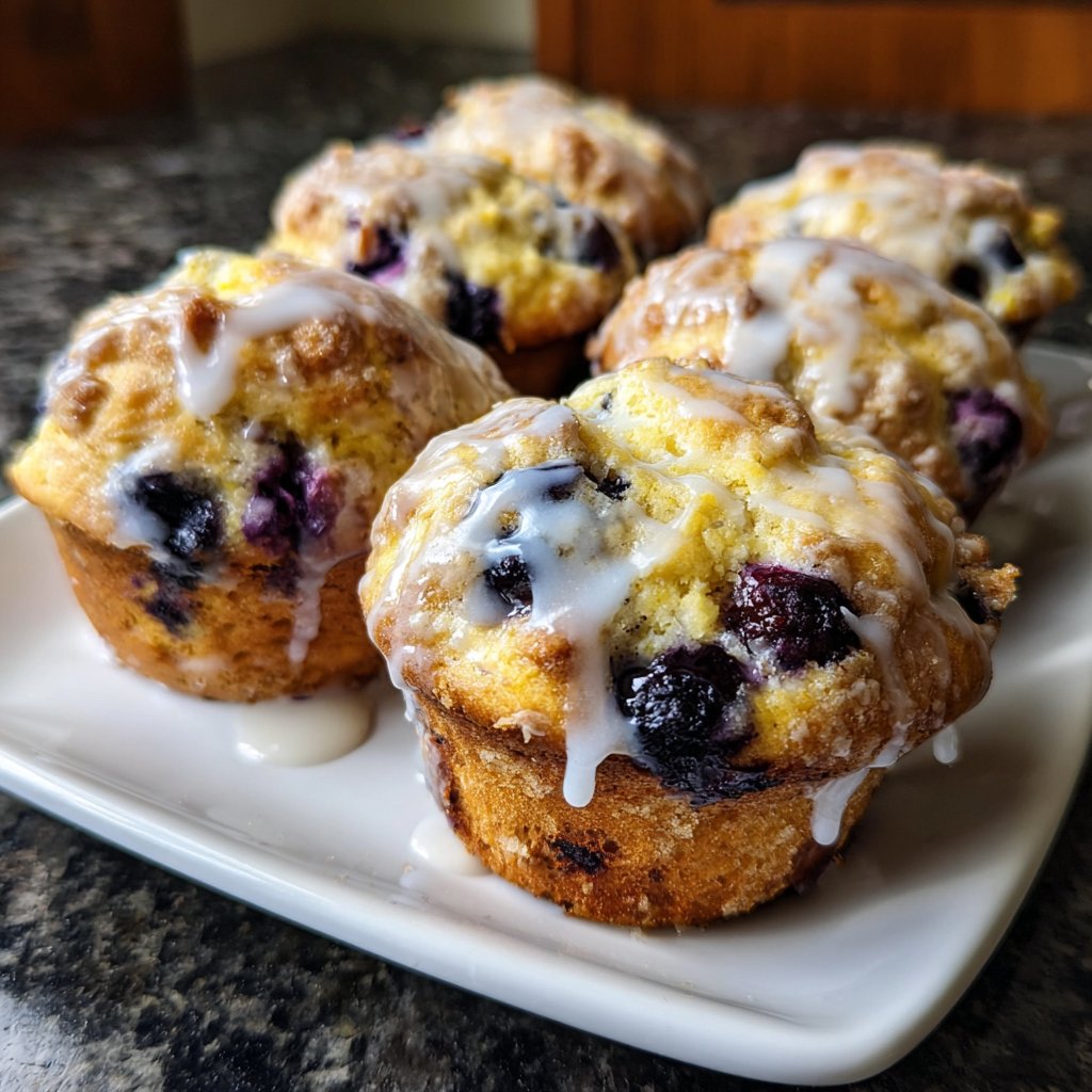 Muffins mit Blaubeeren und Zitronenglasur