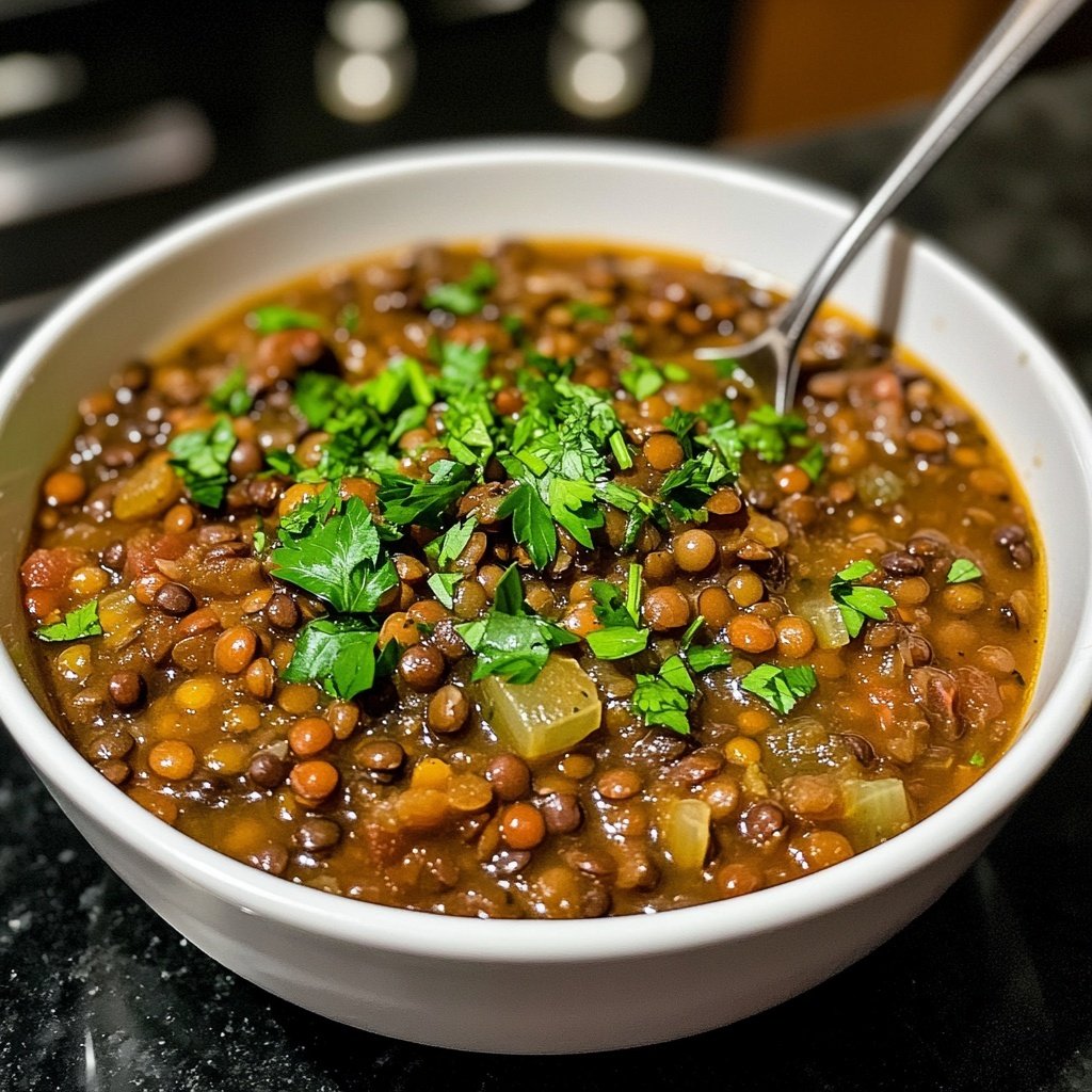 Linsensuppe mit Petersilie