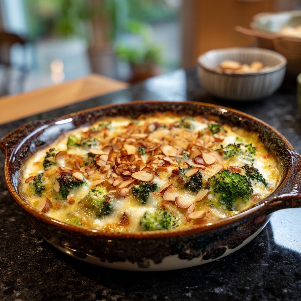 Brokkoli Frischkäse Auflauf Mit Mandeln
