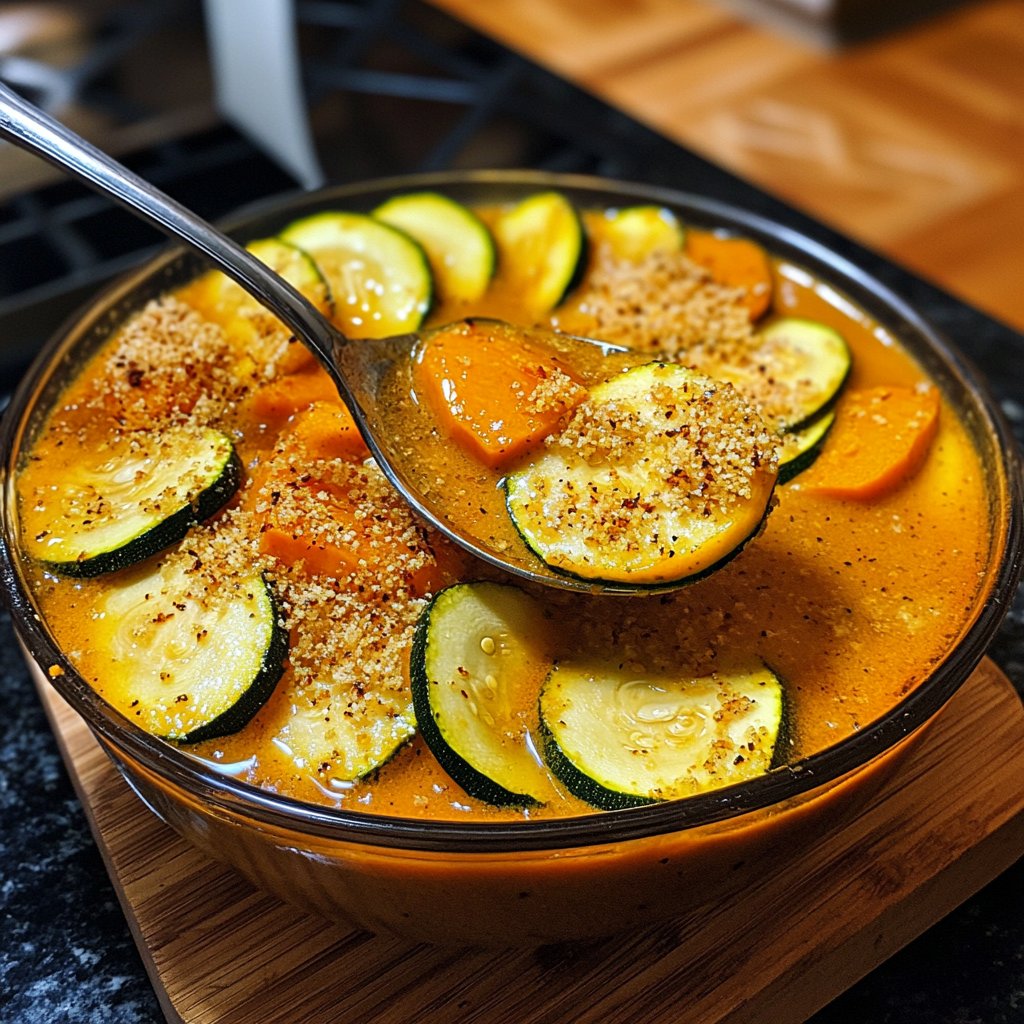 Cremige Kürbissuppe mit Zucchini